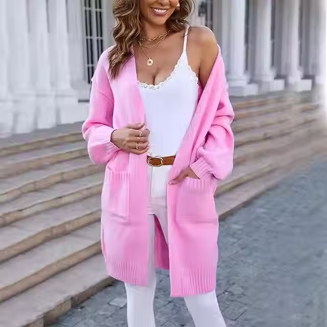 Solid Color Pocket Mid-length Sweater