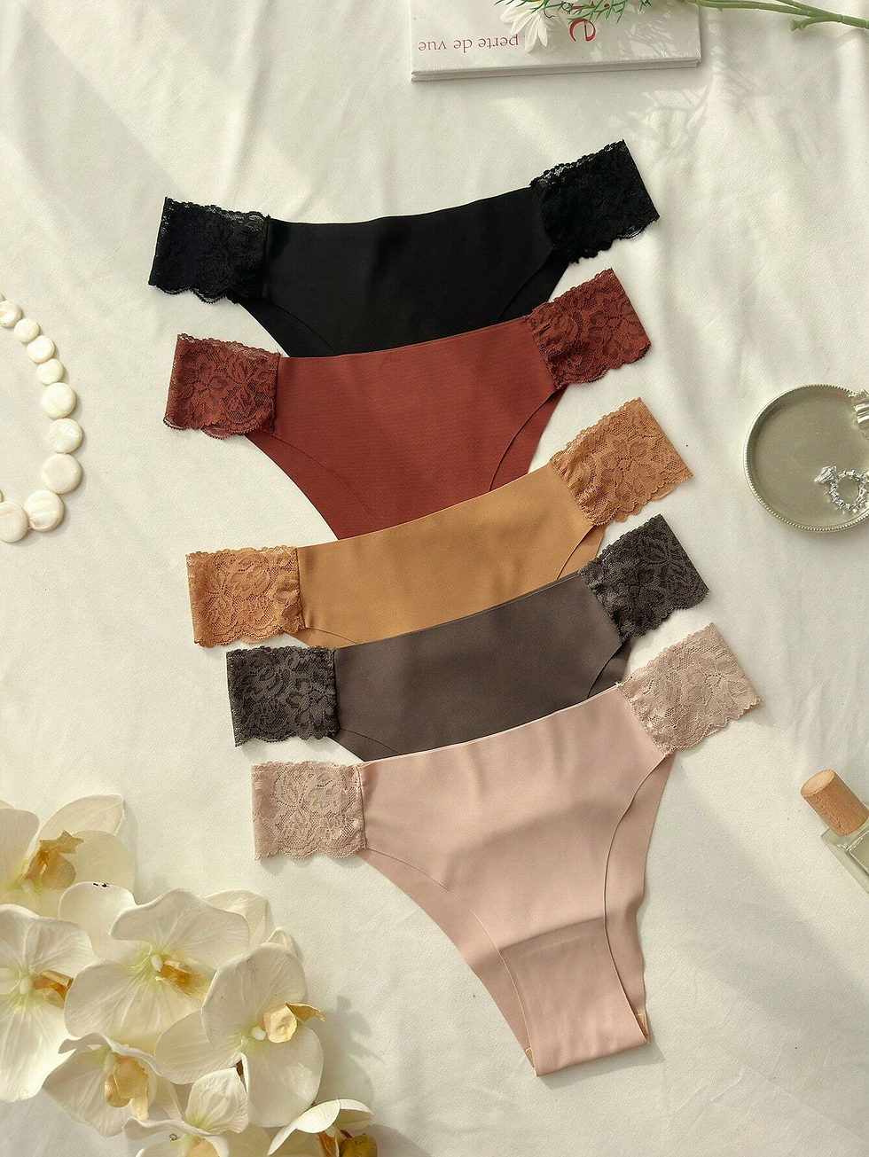 Thumbnail: Contrast Lace Brief Lingerie Set – 5 Pack