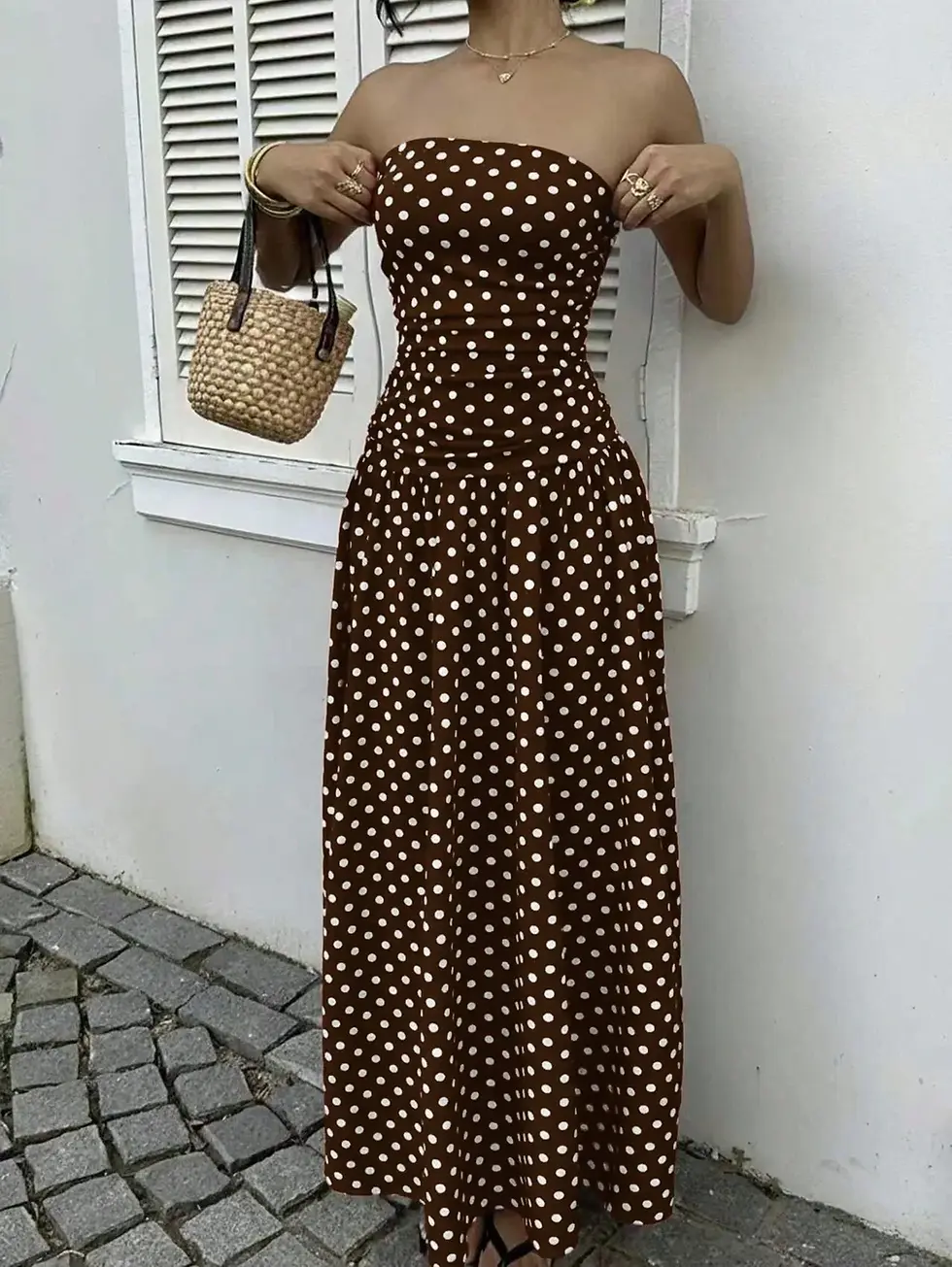 Thumbnail: Polka Dot Ruffle Hem Strapless Maxi Dress