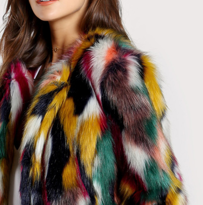 Thumbnail: The Chromatic Sovereign – Radiant Rainbow Faux Fur Elegance Coat