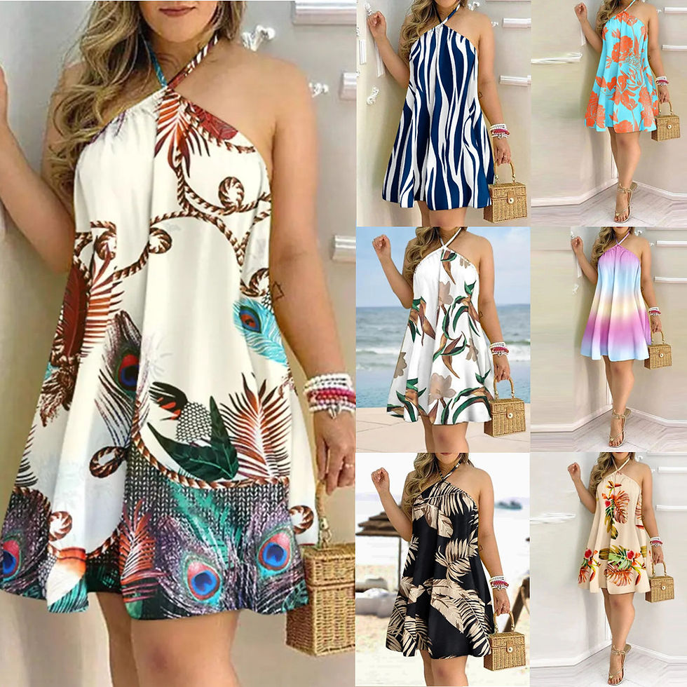 Printed Off-Shoulder Sleeveless Sexy Summer Dress