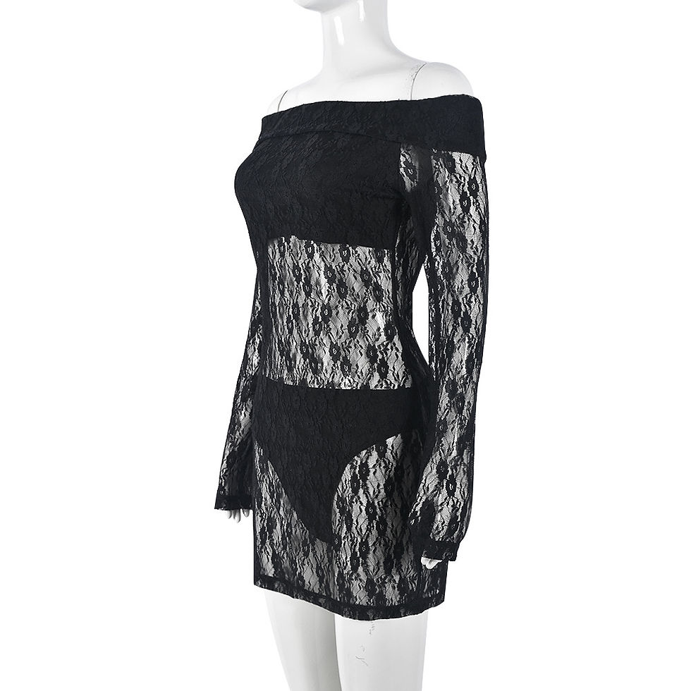 Thumbnail: Backless Off-Shoulder Cami Lace Dress