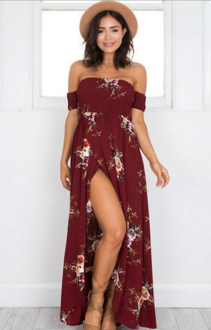 Thumbnail: Aura Velocity – Boho Off-Shoulder Maxi Dress