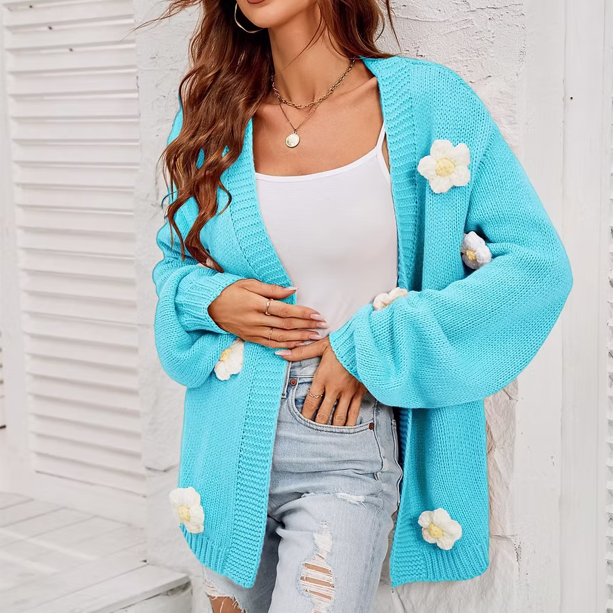 Casual Flower Lantern Sleeve Cardigan