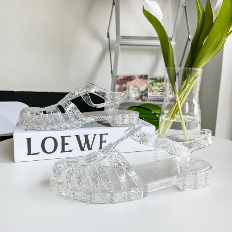 Thumbnail: Retro Crystal Jelly Flat Sandals
