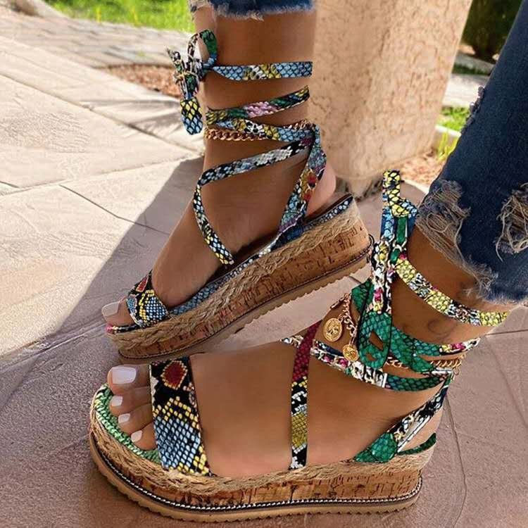 Thumbnail: The Serpentine Sovereign – Snake Print Wedge Sandals