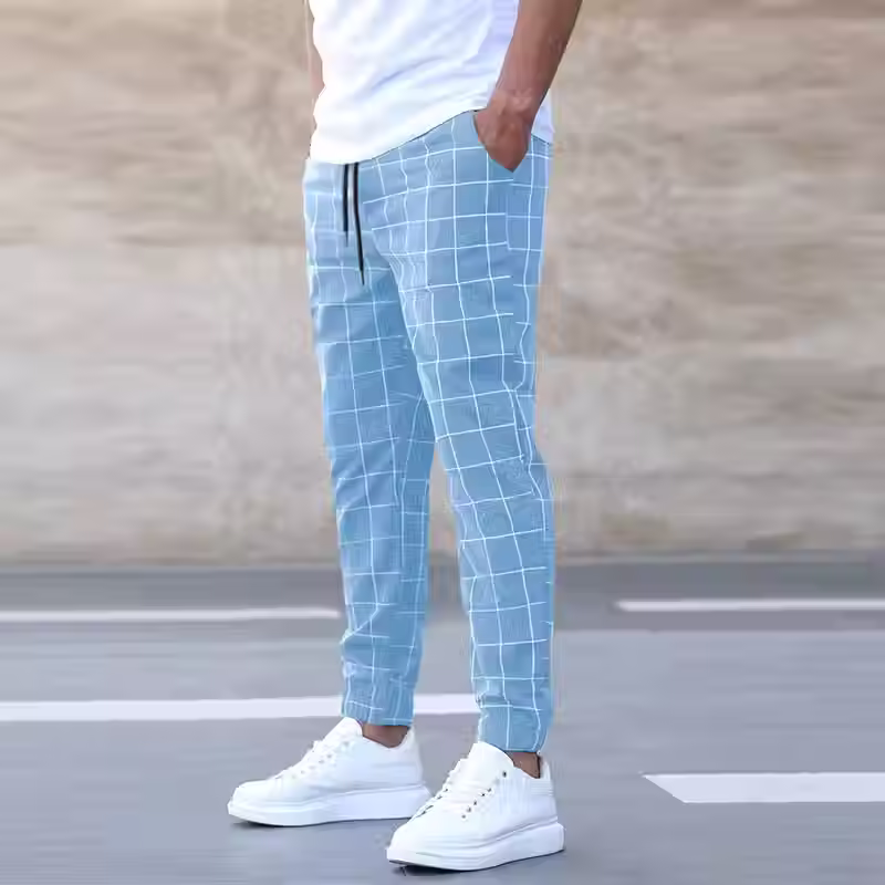 Thumbnail: Plaid Side Stripe Slim-Fit Golf Trousers