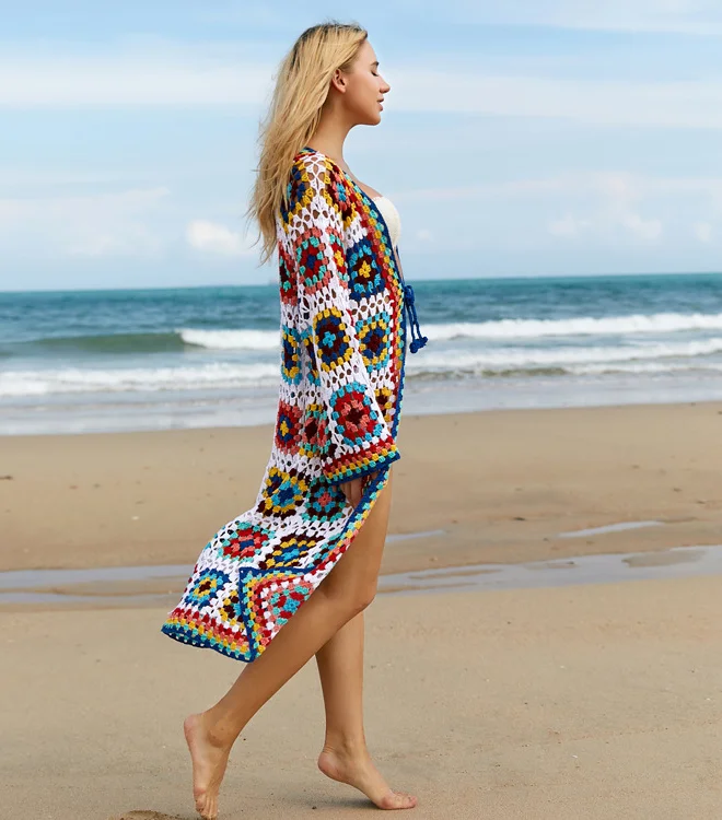 Effortless Summer Style: This comfy one-size knit cotton cardigan dress drapes beautifully and flatters any figure. Perfect for layering or wearing on its own for breezy summer days.