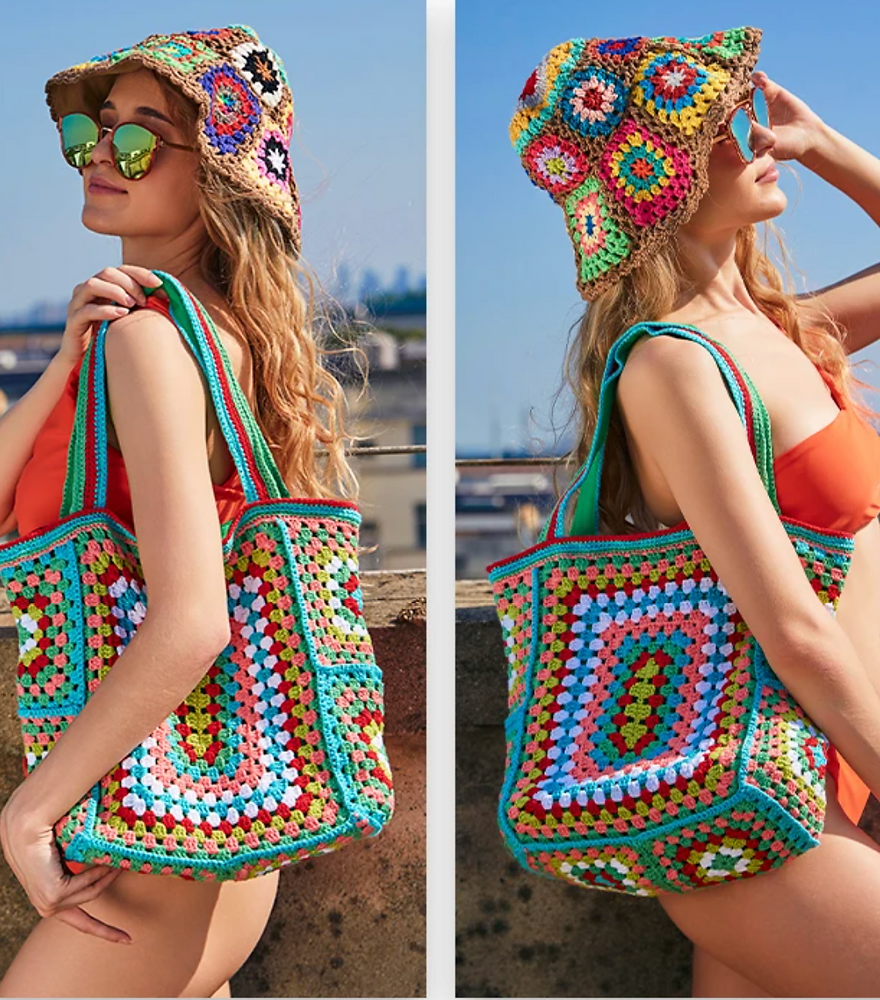 Boho Chic Woven Shoulder Bag - A stylish and bohemian-inspired bag made of woven material, perfect for carrying items on the go, with a shoulder strap for easy carrying.