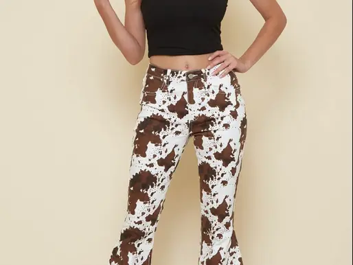 Dancing into Autumn with Mottled Fall Brown Bell Bottom Denim