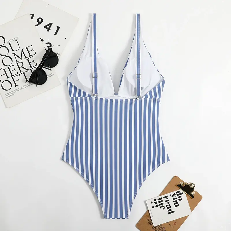 Thumbnail: The Linear Luxe: Trendy Striped One-piece Swimsuit