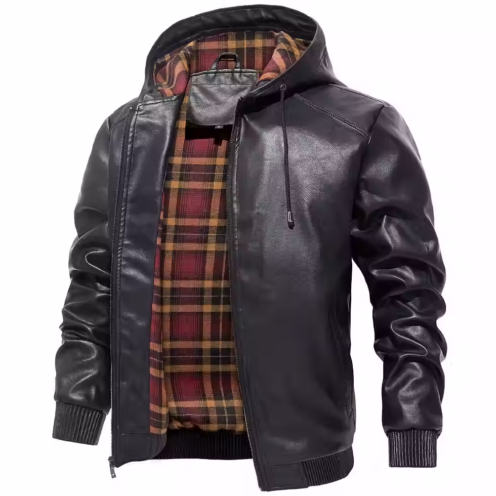 Thumbnail: The Moto Sovereign – Men's Hooded Vintage Leather Moto Jacket