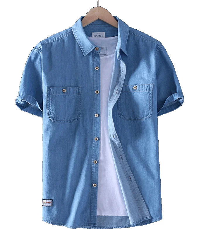 Short Sleeve Denim Cotton Shirt - Stay cool and stylish with this versatile denim shirt, perfect for casual outings and everyday wear.