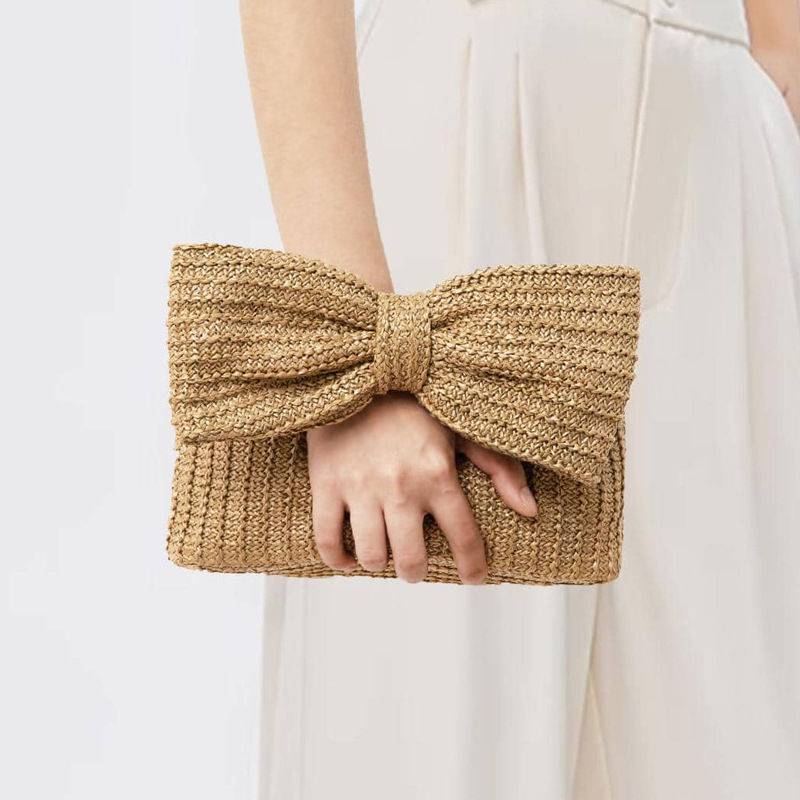 Thumbnail: AuraBow – Minimalist Bowknot Straw Suitcase Handbag