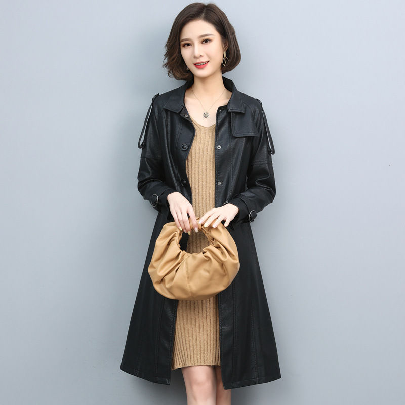 Thumbnail: Leather Drawstring Trench Coat