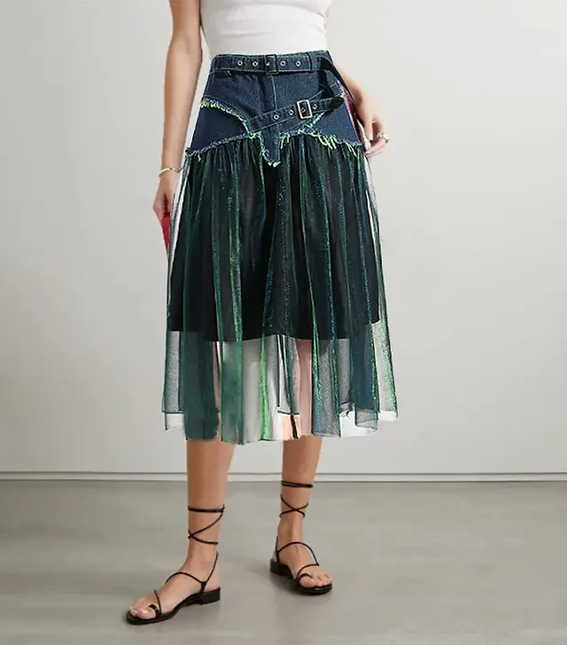 Colorful Mesh Street Chic Denim Skirt – Unleash Your Inner Trendsetter with This Playful and Vibrant Wardrobe Staple