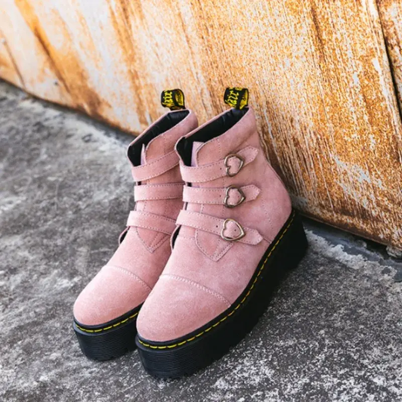 Thumbnail: The Kyoto Kiss – Love Buckle Deerskin Martin Ankle Boots 🌸🖤