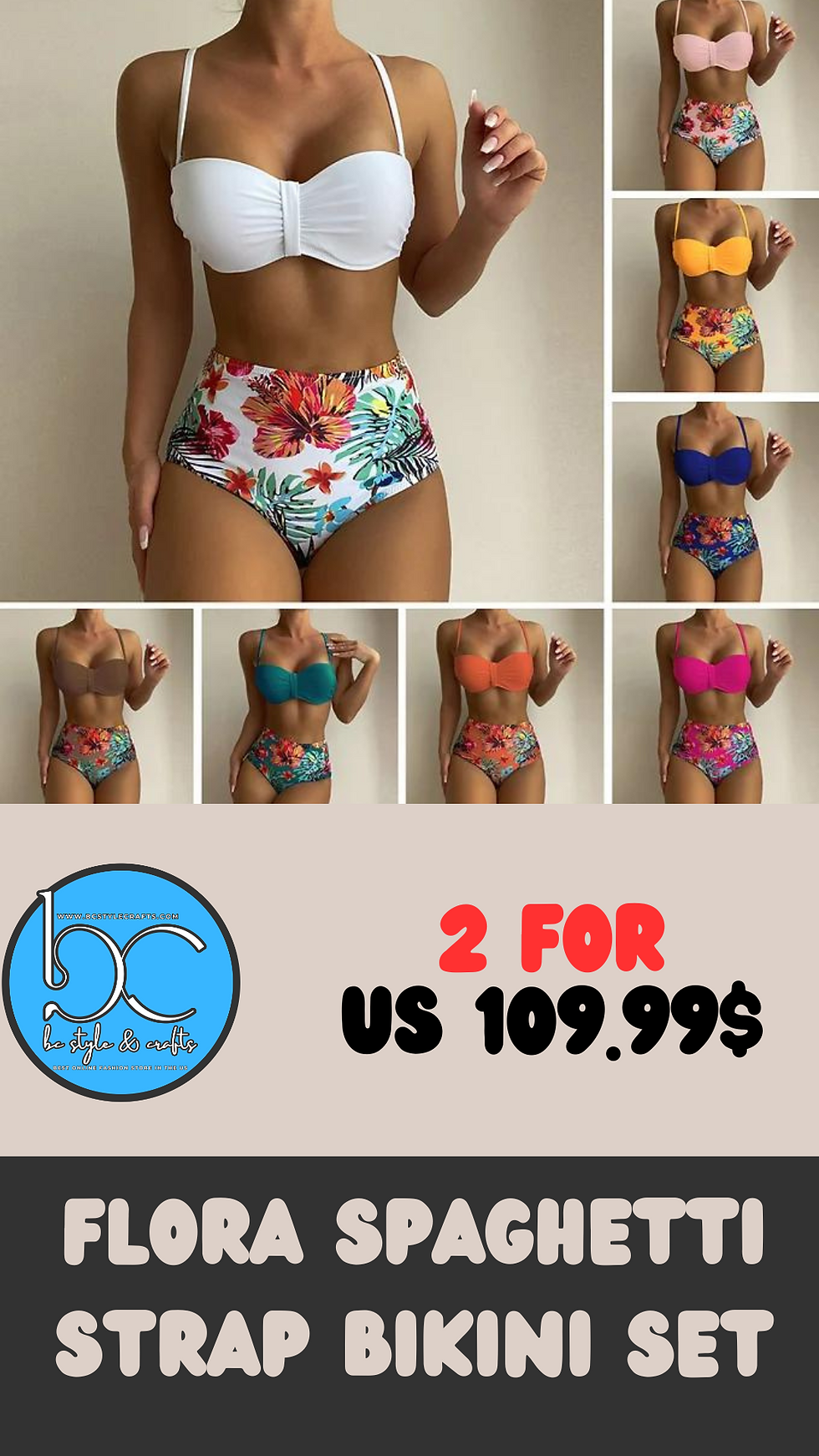 Thumbnail: The Botanical Belle: Enchanting Flora Spaghetti Strap Bikini Set