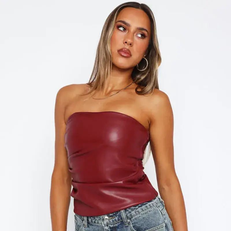 Thumbnail: AuraCore – Leather Ruched Corset Crop Top