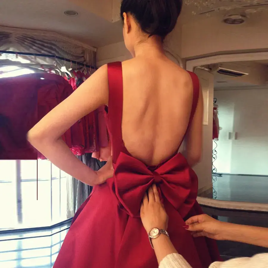 Thumbnail: 60s Red Backless Midi Prom Dress