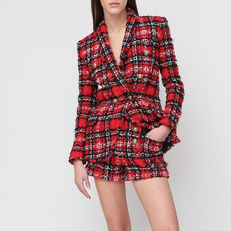 Thumbnail: Double-Breasted Tweed Plaid Jacket
