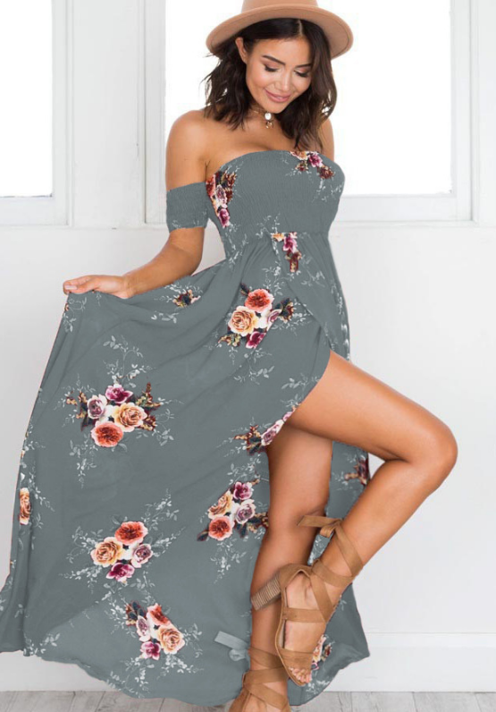 Thumbnail: Aura Velocity – Boho Off-Shoulder Maxi Dress