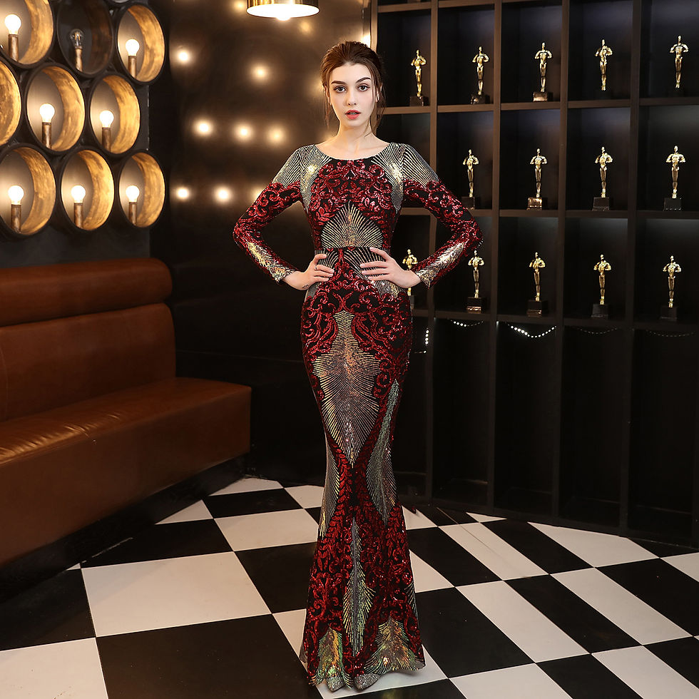 Thumbnail: Sequin Long Sleeve Backless Gown