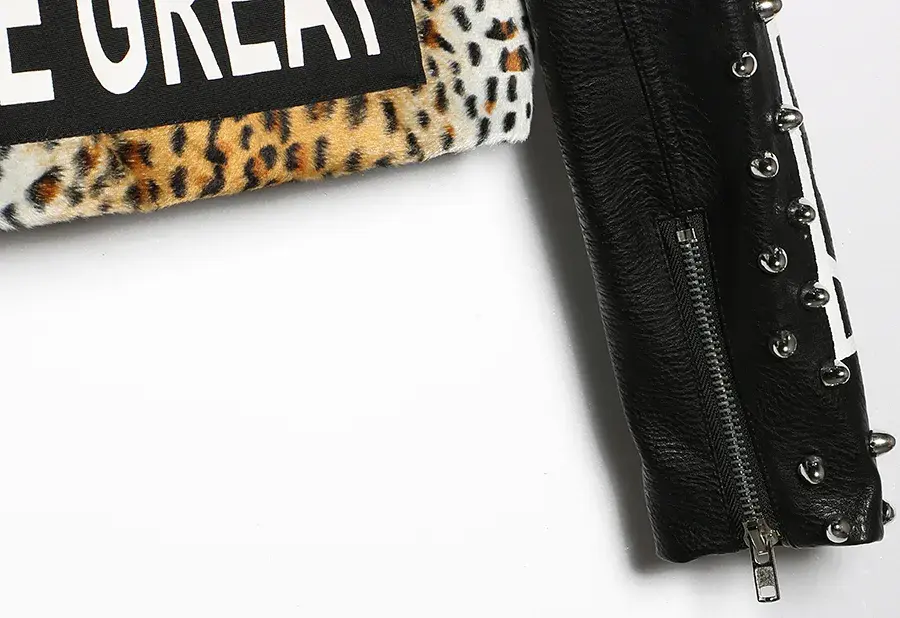 Thumbnail: La Panthère Rebelle – Leopard Print Studded Moto Jacket