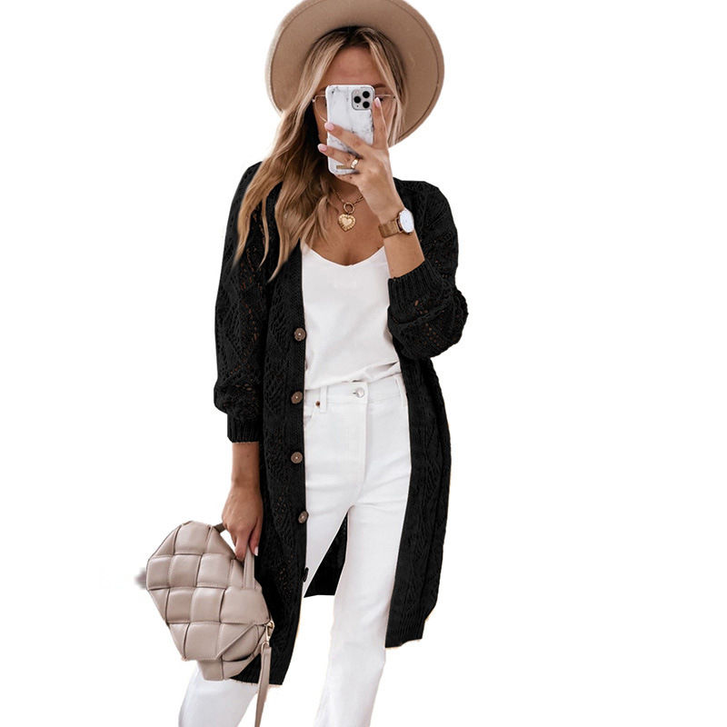 Thumbnail: Radiant Hollow-out Knit Maxi Cardigan
