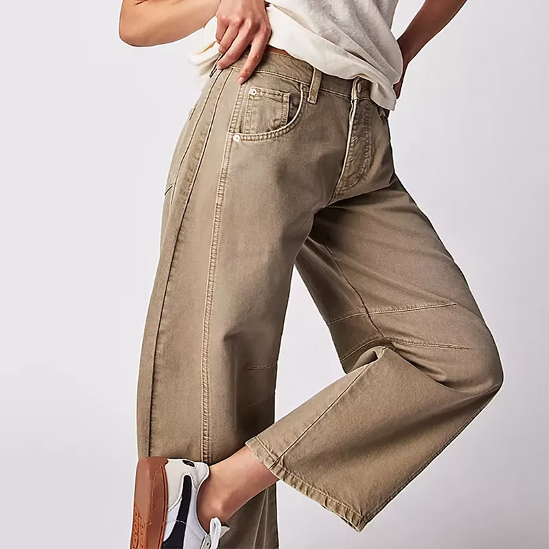 Wide Leg Barrel Denim Pants