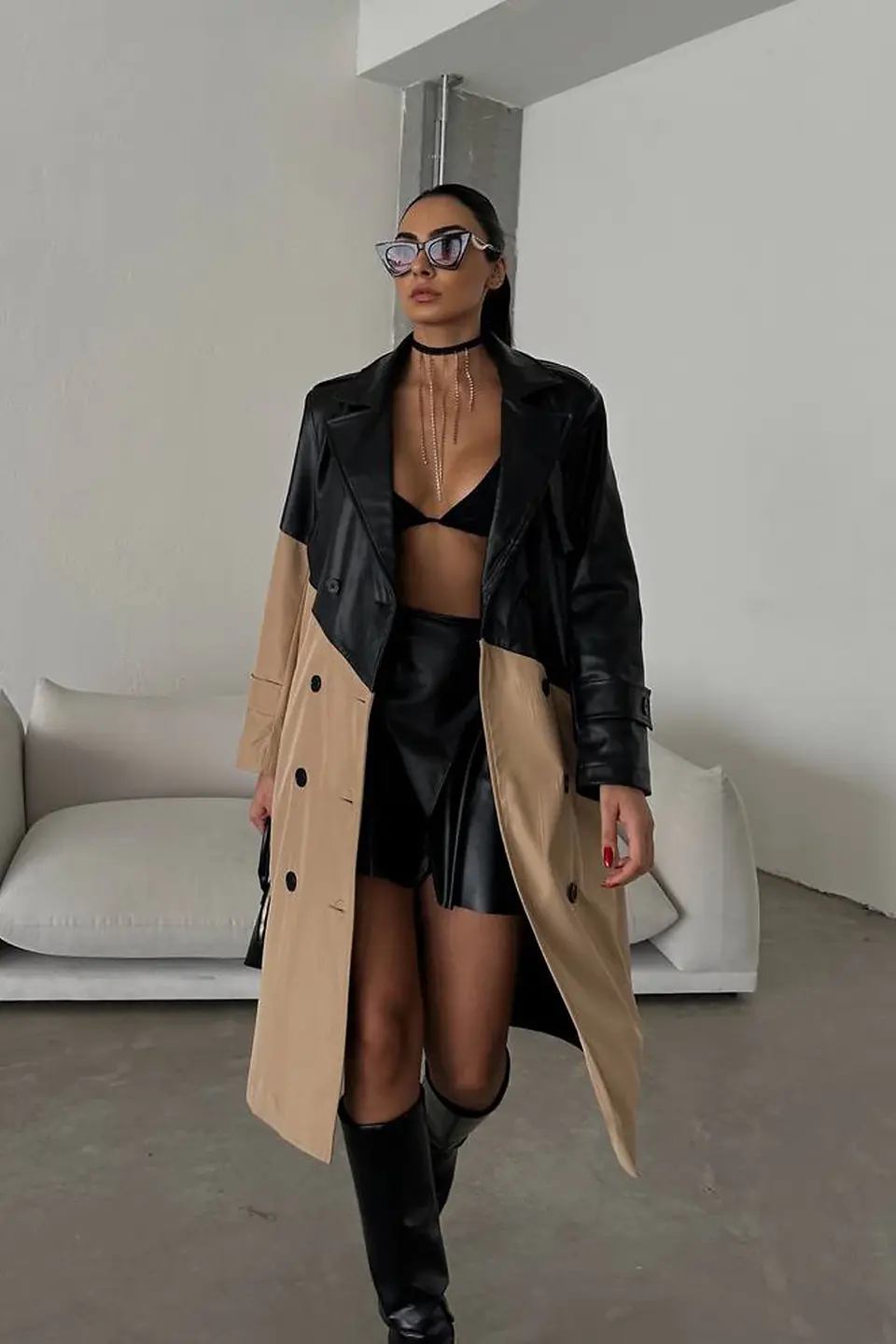 Luxe Textures, City Chic: Wool-Gabardine & Leather Trench Coat, NYC Winter Ready