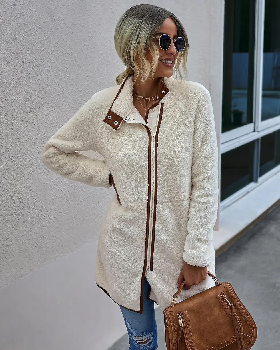 Thumbnail: Elegante Élan Long Sleeve Pocket Zipper Coat