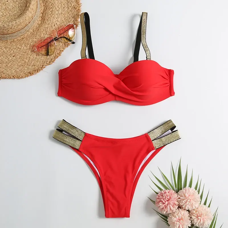 Thumbnail: The Auric Allure: Golden Straps Artisan Bikini Set
