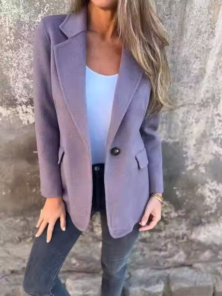 Thumbnail: Single-Button Lapel Blazer — Women's Loose Fit Short Jacket