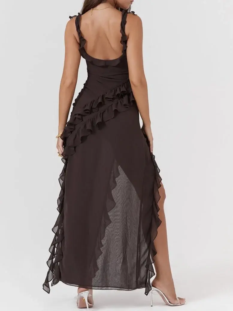 Thumbnail: Elegant Ruffle High Split Maxi Dress – The Gypsy Soul Tiered Maxi