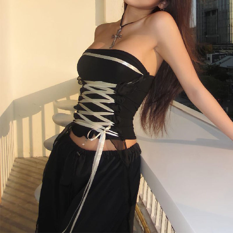 Thumbnail: Lace Up Tube Corset Top