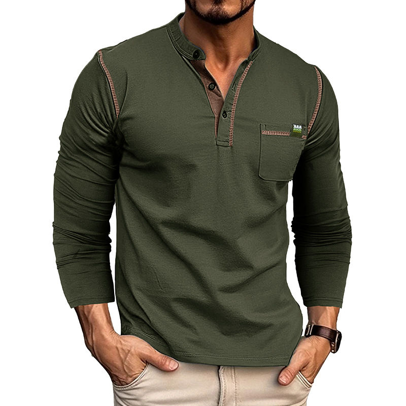 Thumbnail: Long Sleeve Color Matching Cotton Shirt