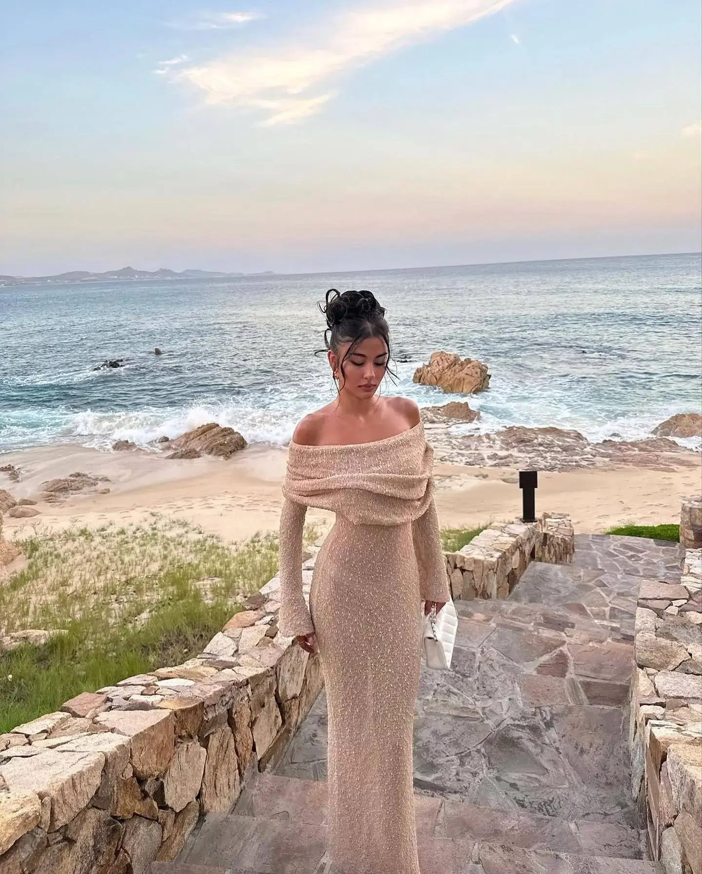 Off-Shoulder Knit Hollow Out Maxi Dress