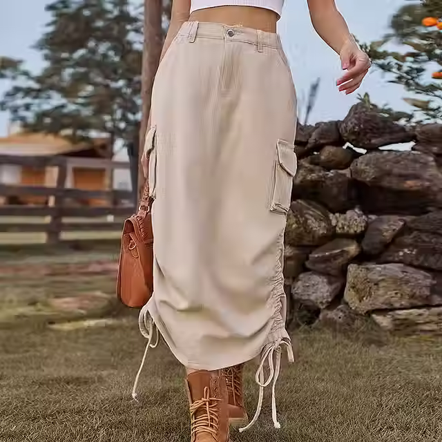 Denim Casual Midi Skirt