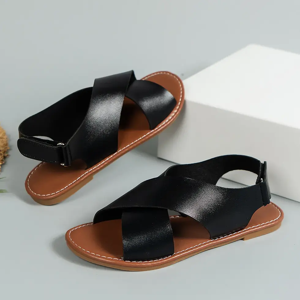 Thumbnail: The Vintage Voyage – Retro Wide Strap Open Toe Flat Sandals