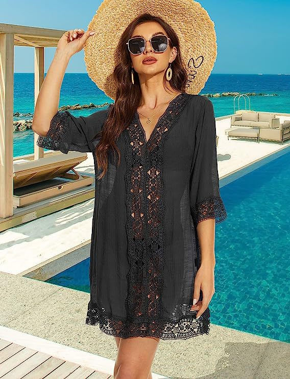 Thumbnail: V-Neck Lace Sun Protective Dress