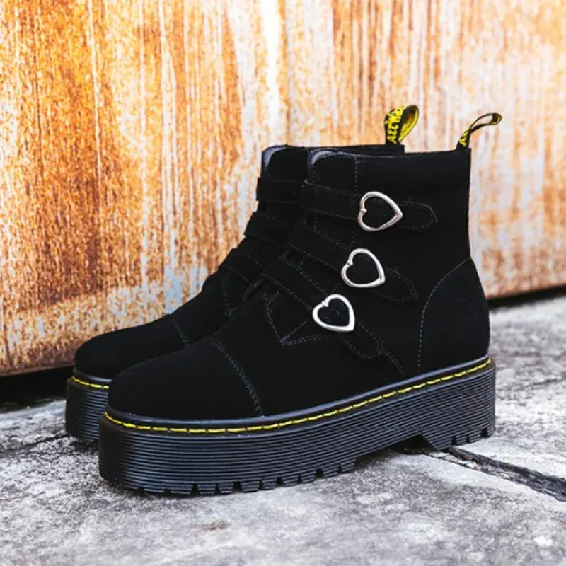 Thumbnail: The Kyoto Kiss – Love Buckle Deerskin Martin Ankle Boots 🌸🖤