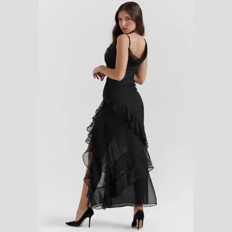 Thumbnail: Elegant Ruffle High Split Maxi Dress – The Gypsy Soul Tiered Maxi