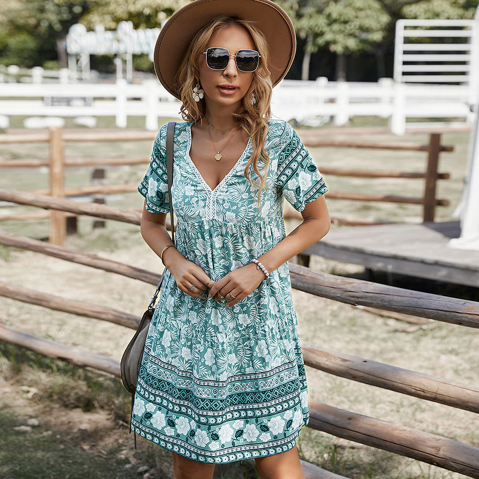 Thumbnail: Cotton Flower Print Boho Summer Dress