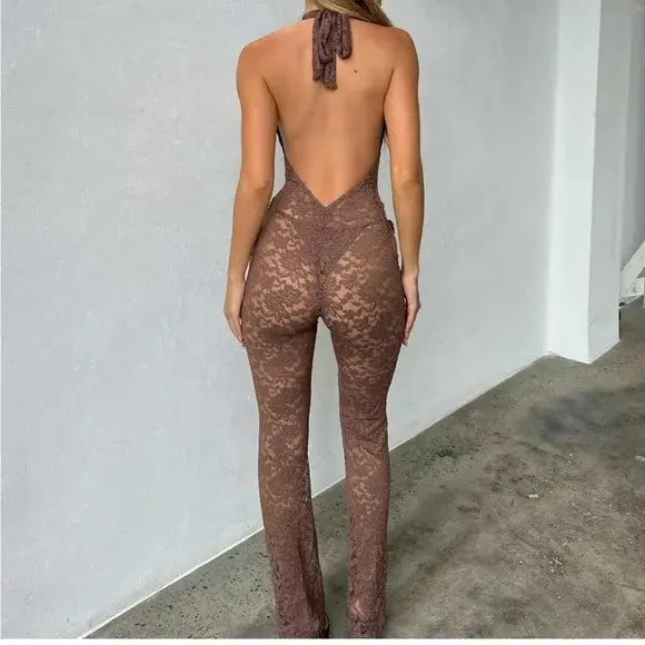Thumbnail: Lace Flare Halter Jumpsuit