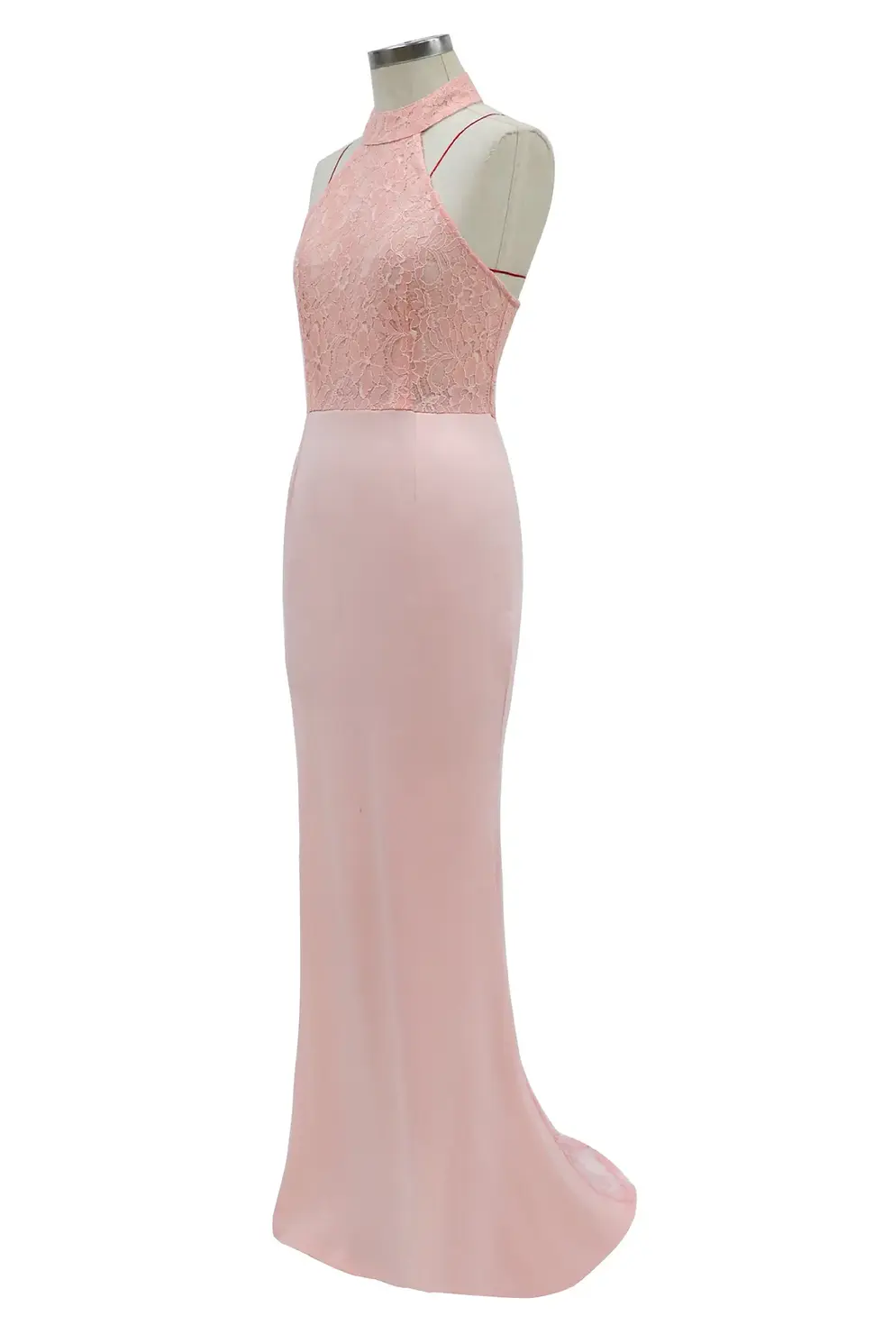 Thumbnail: Pink Floral Lace Halter Evening Dress