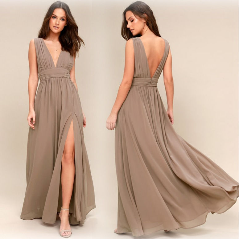 Thumbnail: Ethereal Deep-V Chiffon Maxi