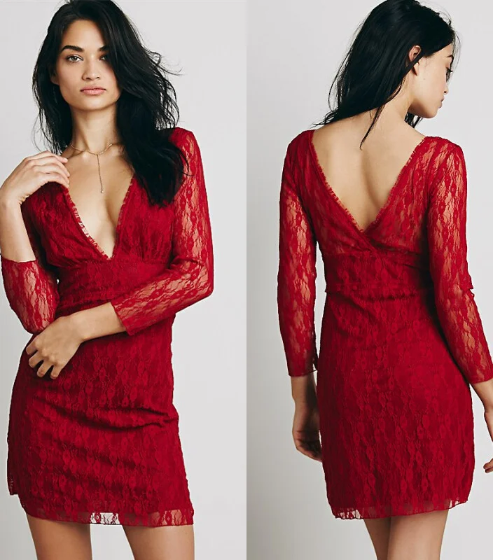 V-Neck Lace Mini Dress: Romantic & Sexy with a Flattering Short Skirt