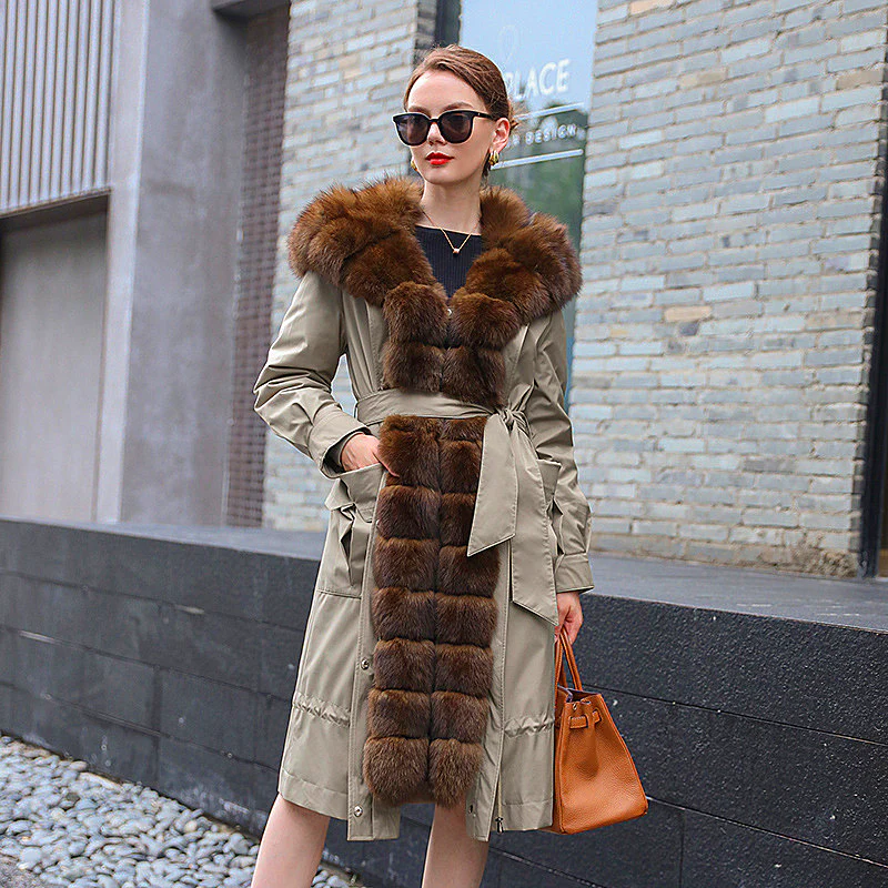 Rex Rabbit Fur Coat in khaki, a classic color option for winter fashion.