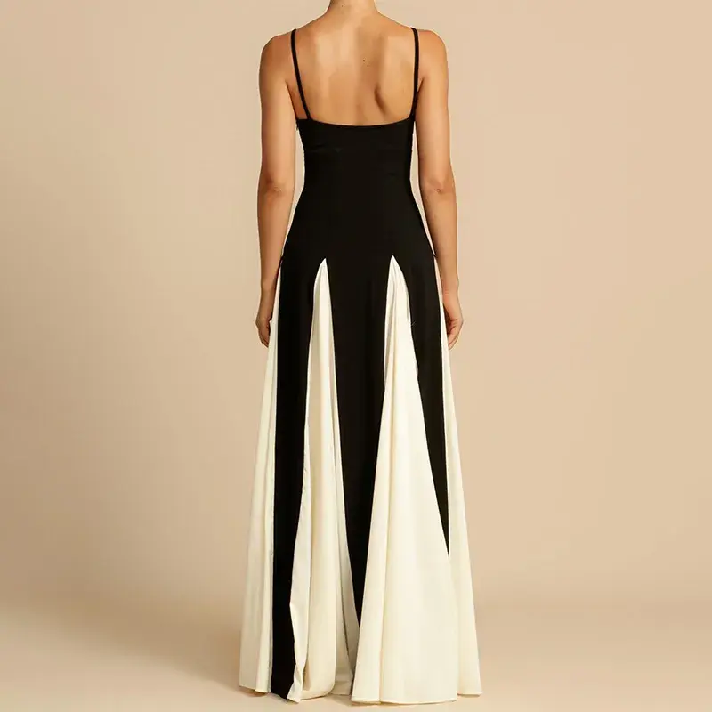 Thumbnail: L’Optique Moderne – Contrast Backless Patchwork Maxi Dress